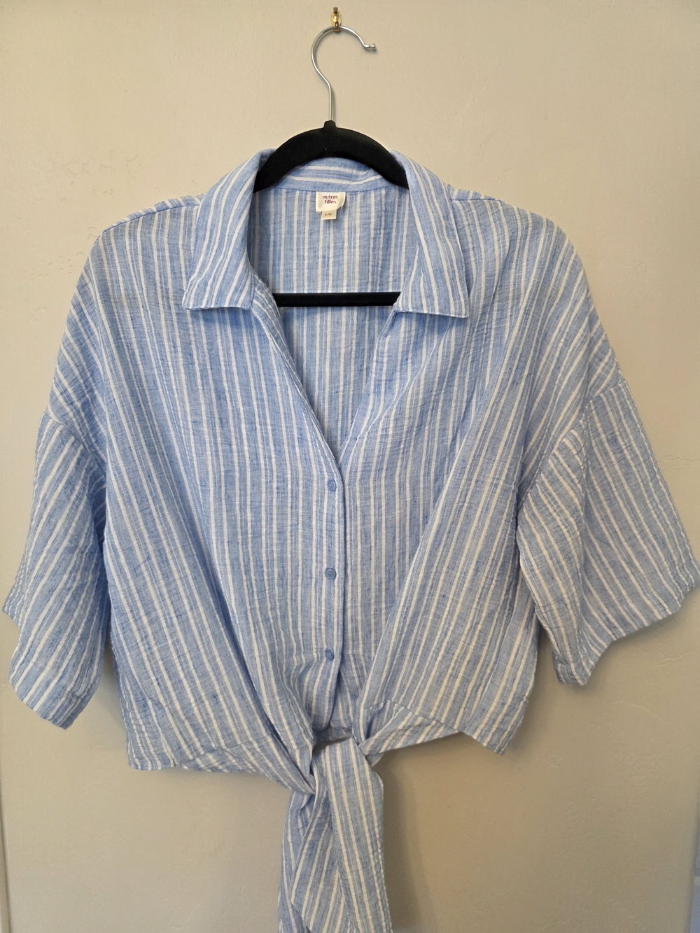 Classic Blue Stripe Tie-Front Button Down Shirt